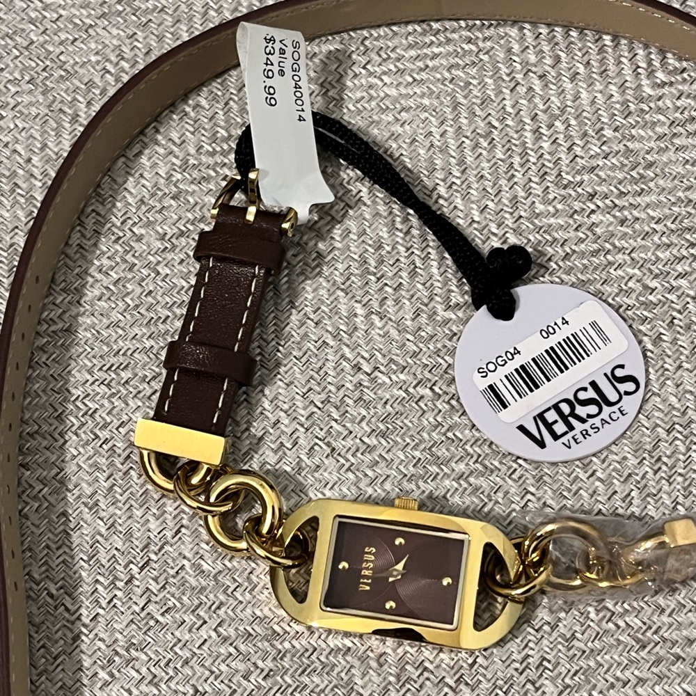 VERSUS by VERSACE NWT AUTHENTIC GENUINE BROWN LEATHER/GOLD WRAP DESIGN WATCH - Picture 14 of 17